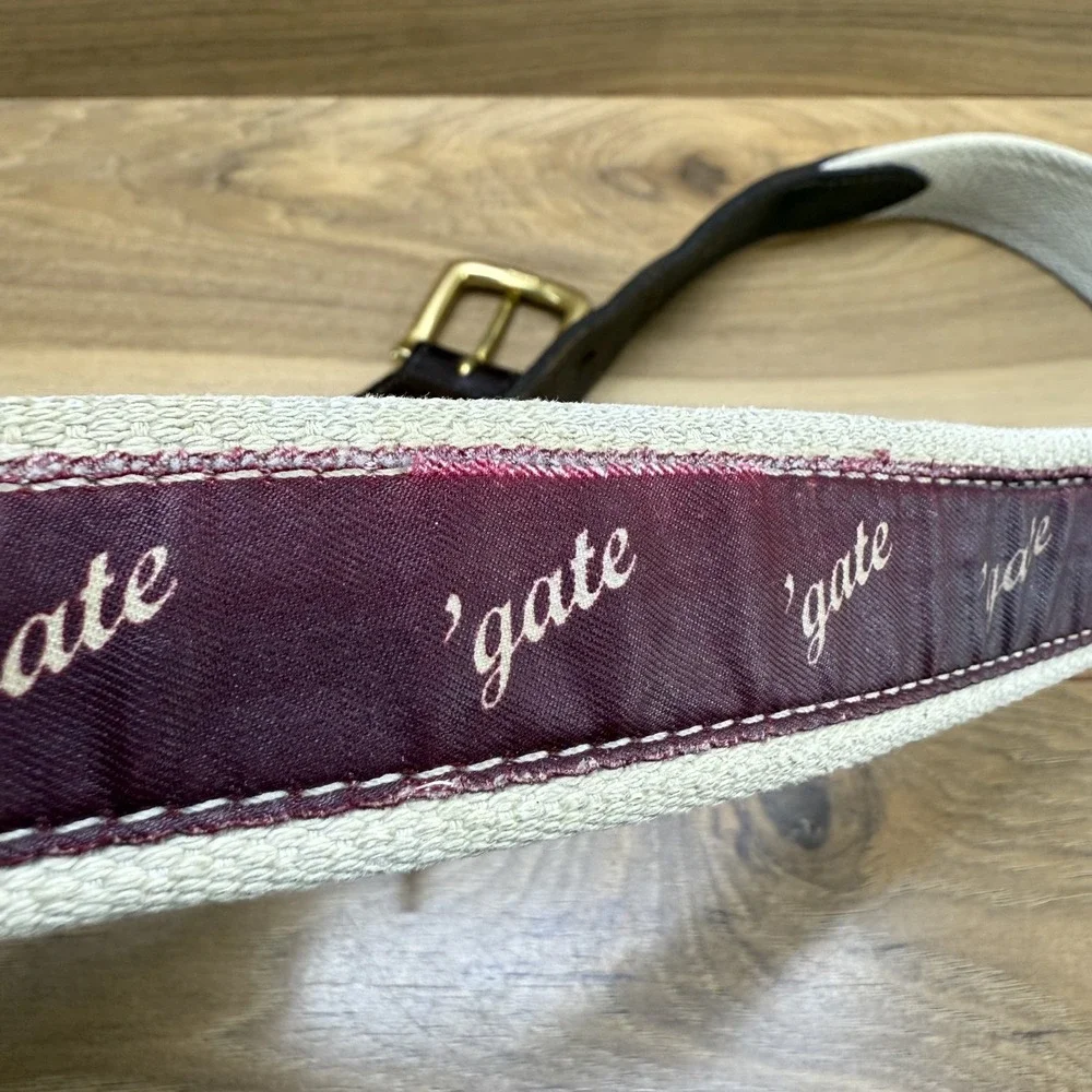 Vineyard Vines Mens 32 'gate Belt Burgundy Brown Leather Trim